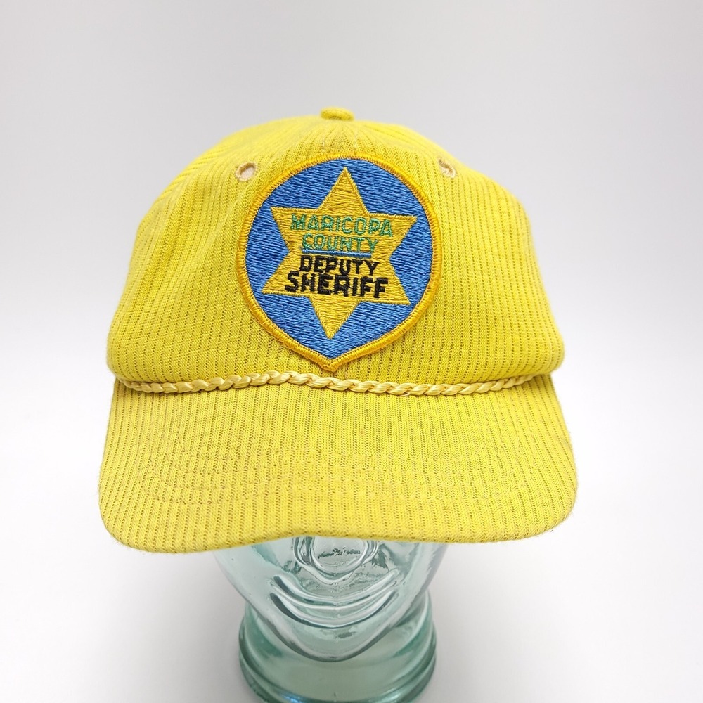 Vintage Maricopa County Sheriffs Office Patch Trucker Hat Cap Corduroy Rope READ